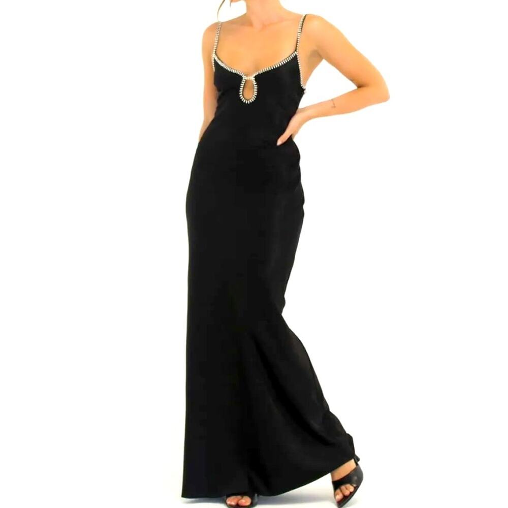 Rumored Black Maxi Gown with Rhinestone Trim